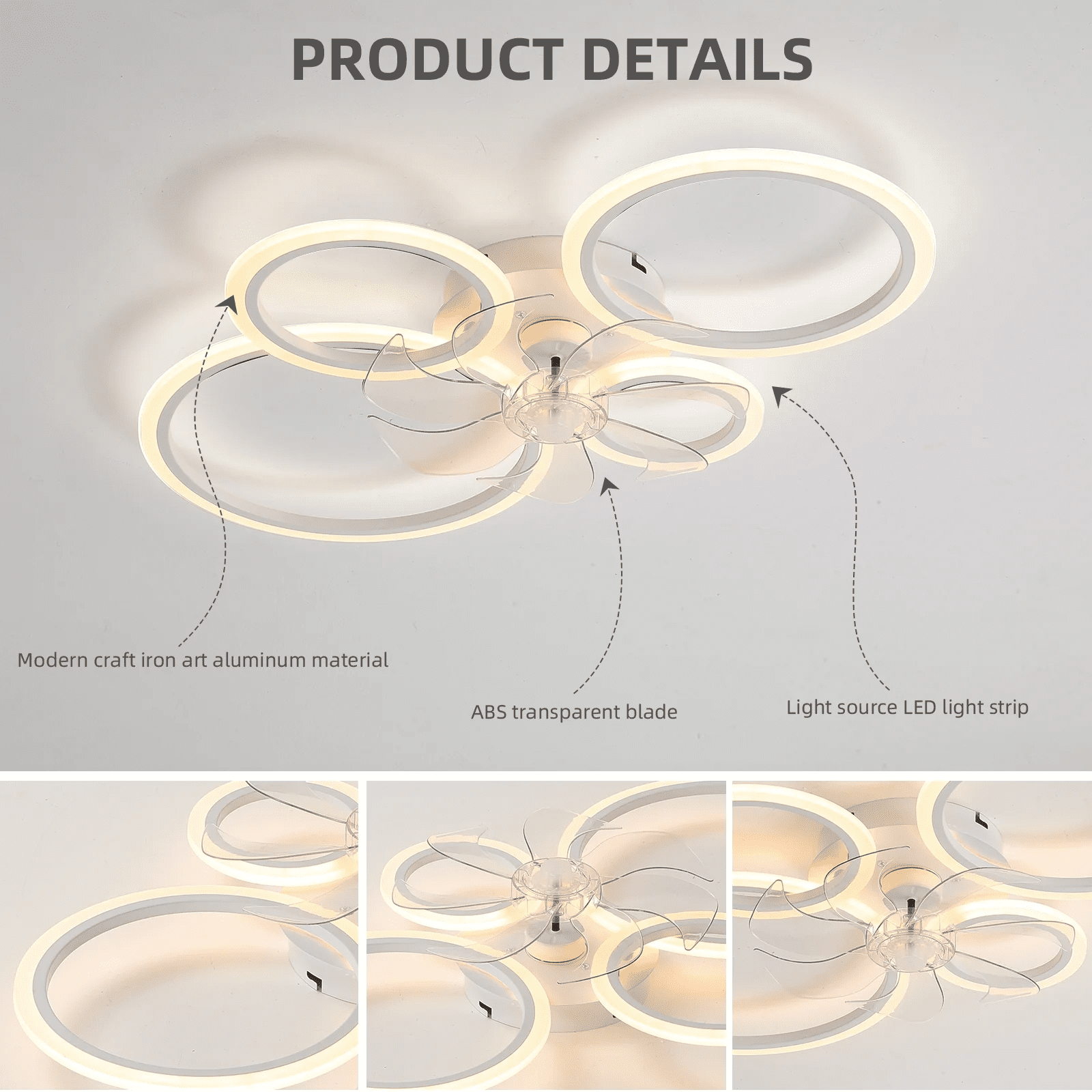 33'' Ceiling Fan with Light and Remote Control ，Low-Profile Modern Flush Mount Installation, Dimmable with 6 Speed Options for Bedrooms, Living Rooms, Dining Rooms, and Kitchens