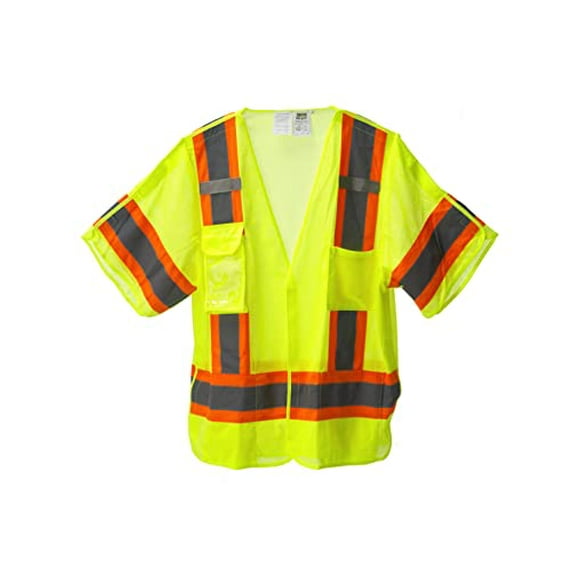 10-Pack of Cordova VB3201FR2XL Type R, Class III, Limited FR, 5-Point Breakaway Vest, Lime Mesh, Clear Radio Pocket/Badge Holder, Multiple Pockets, Dual Mic Tabs, Two-Tone Reflective Tape, 2X-Large