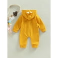 thumbnail image 4 of hirigin Infant Baby Autumn Winter Jumpsuit, Solid Color Long Sleeve Button Full-Length Rabbit Ear Hood Romper, 4 of 9