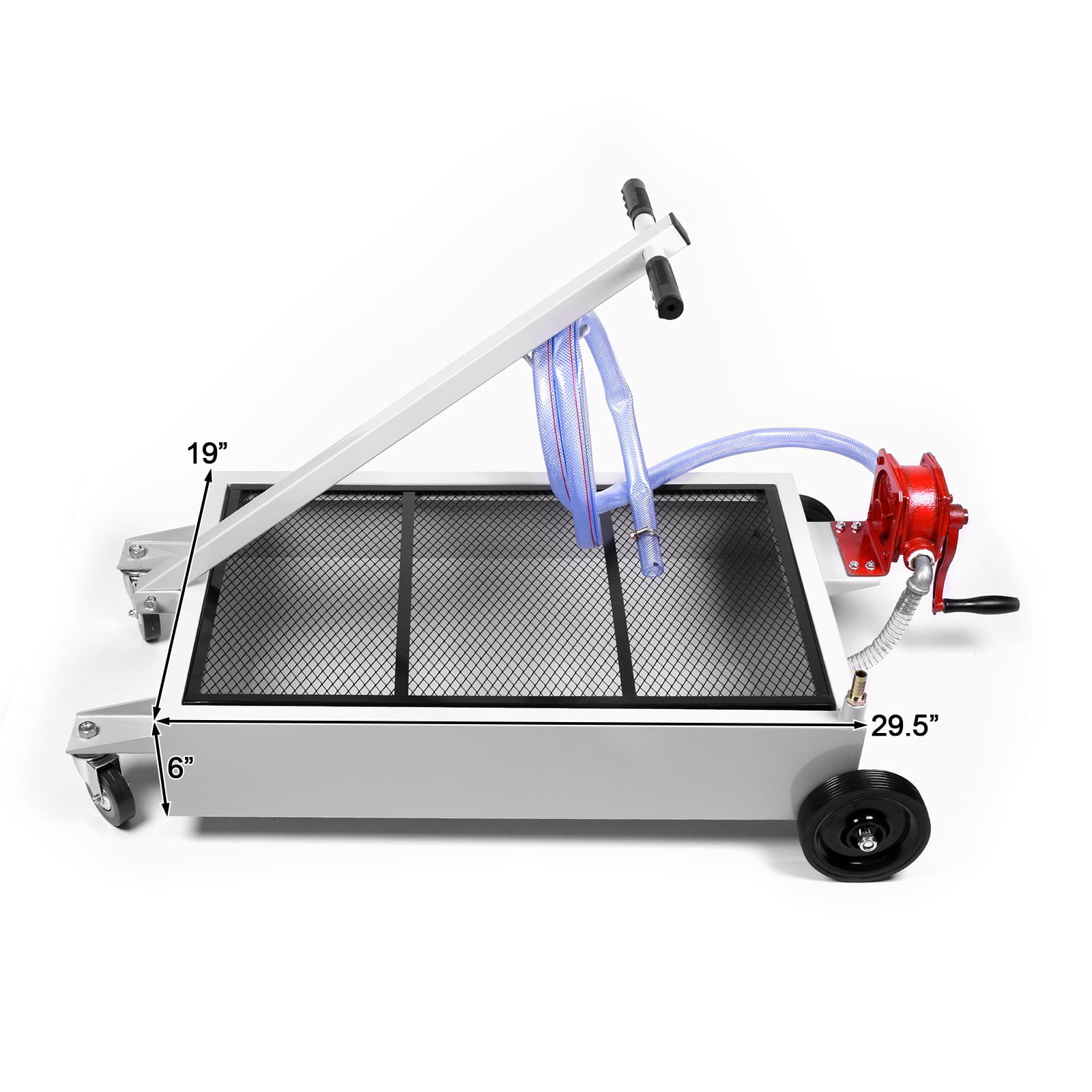 Henf 15-Gallon Low-Profile Oil Drain with Pump Portable Truck Oil Drain Pan Dolly with 7 Hose 
