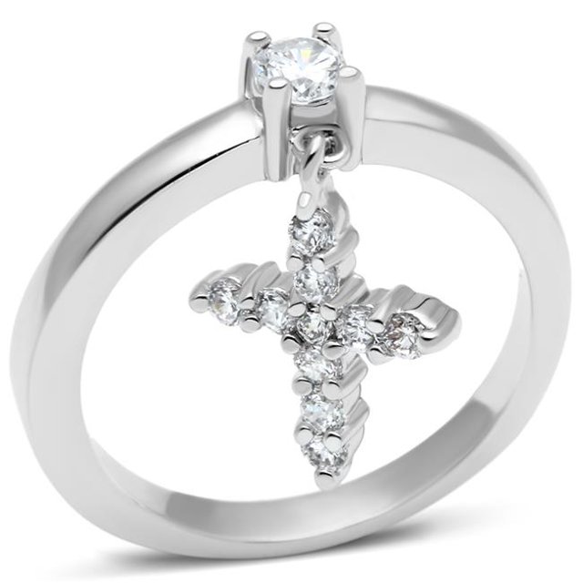 Alamode 3W293-7 Women Rhodium Brass Ring with AAA Grade CZ in Clear - Size 7
