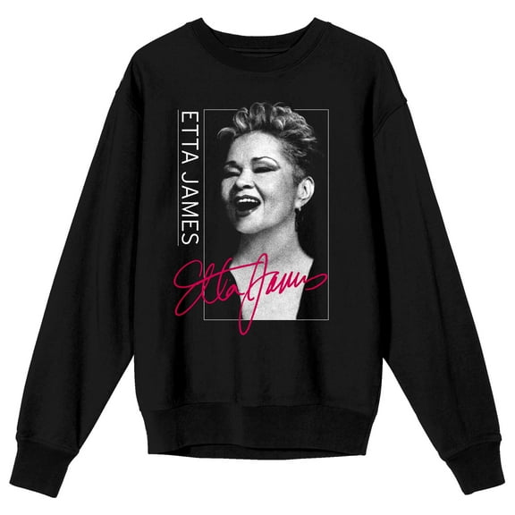 Etta James Portrait and Autograph Adult Black Crew Neck Sweatshirt-Medium