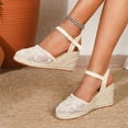 thumbnail image 3 of Rokment Bohemian Crochet Wedges Dress Sandals for Women Bride Wedding Beach Summer Handmade Closed Toe Espadrilles Chunky High Heel Casual Spring Dressy Sandals Beige Size 6, 3 of 5