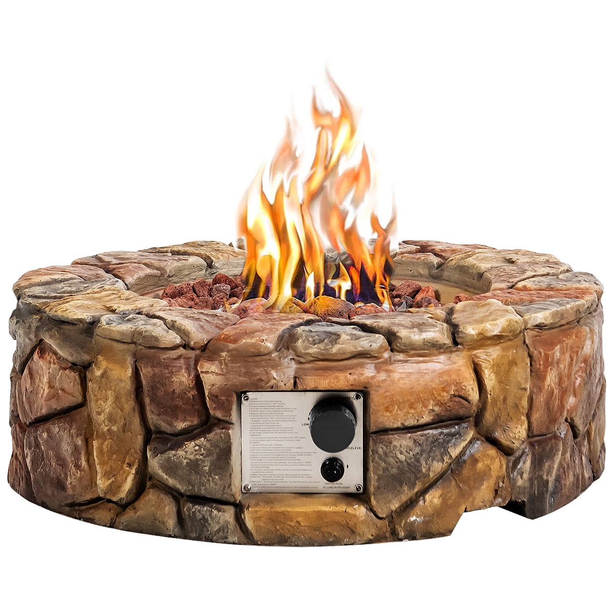 Patiojoy Outdoor 40000 BTU Gas Fire Pit Table Electronic Propane Ignition Lava Rock Brown