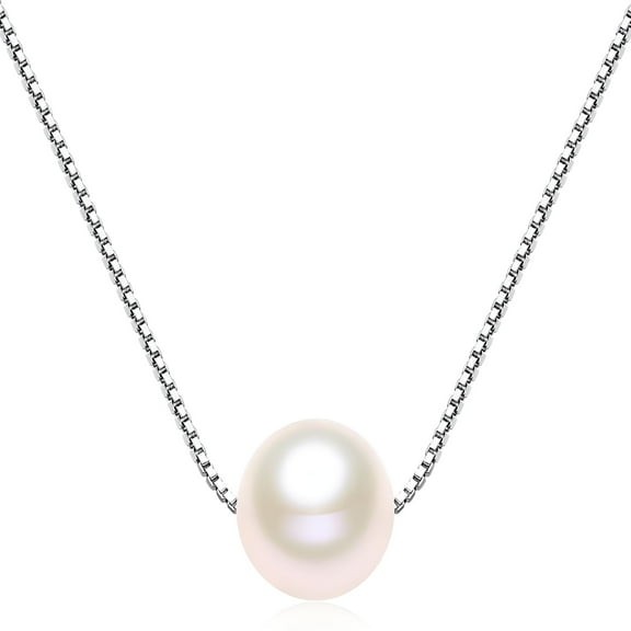 DESIGNICE Single Pearl Necklace - 7-8mm Freshwater Cultured Pearl on 925 Sterling Silver Box Chain