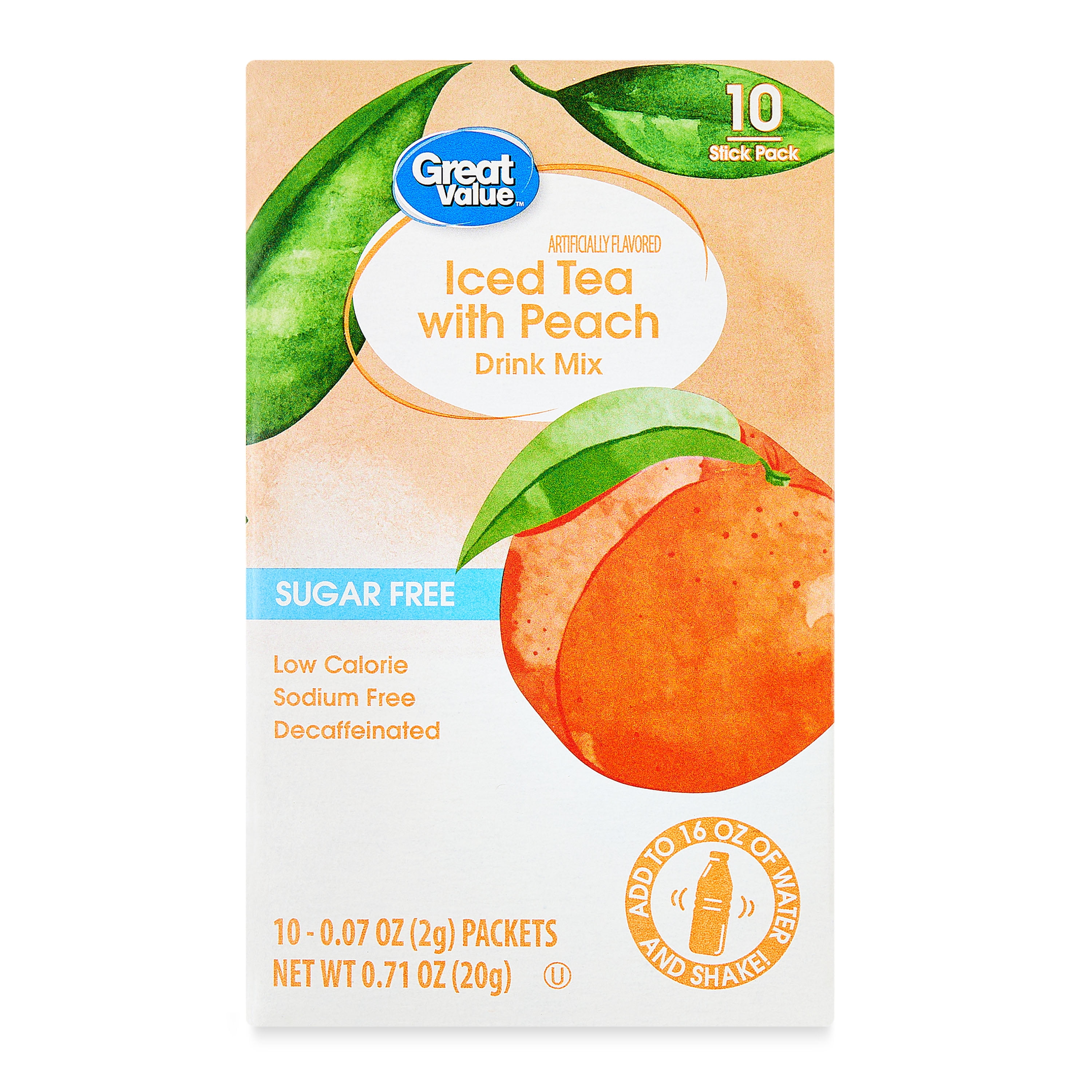 (12 pack) Great Value Sugar-Free Iced Tea with Peach Powdered Drink Mix, 0.07 oz, 10 Packets