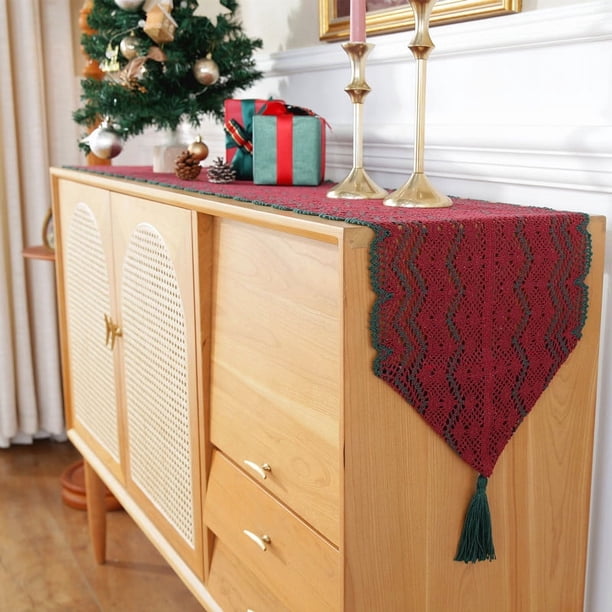 Xiao Hua Mantel rectangular de encaje para cocina, comedor, boda, fiesta, decoración. Tamaño: 11,8 x 118 pulgadas, rojo y verde.