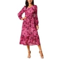 thumbnail image 1 of INSPIRE CHIC Vestidos de Chifón para Mujeres con Mangas Largas Semi Transparentes con Volantes y Capas, Vestido Bohemio Floral con Bolsillo, Rojo Rosa L, 1 of 6