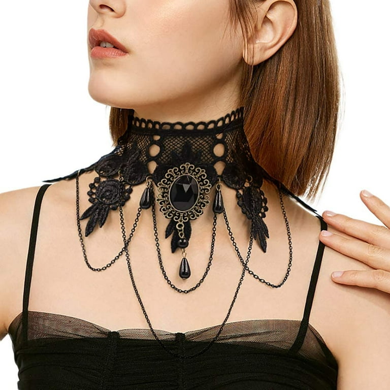  PRETYZOOM Black Chokers Gothic Lace Pearl Choker Victorian  Vintage Flower Princess Pendant Necklace Women Jewelry Charms for Vampire  Themed Cosplay Party Halloween Goth Necklace: Clothing, Shoes & Jewelry