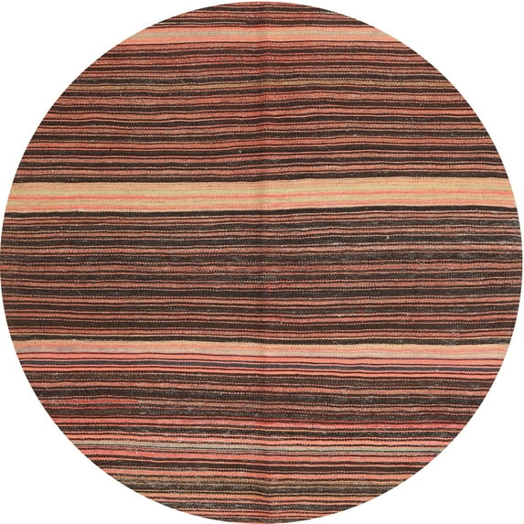 Ahgly Company Machine Washable Indoor Round Contemporary Sunrise Orange Area Rugs, 3' Round
