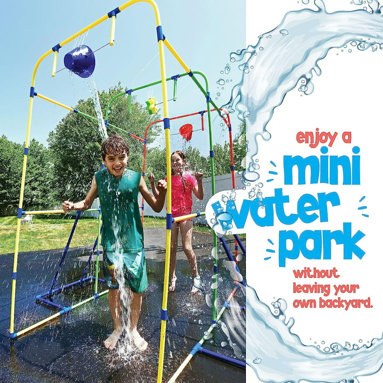 Puddle Splashers Backyard Waterpark with Splash Wheel, Dump Buckets for Kids Outdoor Water Play, Clear