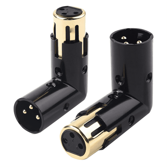 2PCS Audio Adapter Plug Adjustable Male to Female Right Angle XLR 3Pin Black (XLR 90 Degree Adapter)