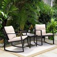 thumbnail image 1 of Greesum 3 Pieces Rocking Wicker Bistro Set, Patio Outdoor Furniture Conversation Sets with Porch Chairs and Glass Coffee Table, Beige, 1 of 3