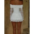thumbnail image 4 of Women Sexy Off Shoulder Floral Lace Mini Dress Y2K Long Sleeves Tiered Short Dress Night Out Dresses, 4 of 6