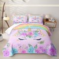 thumbnail image 2 of Erosebridal Glitter Purple Unicorn Twin Quilt Set for Girls, Watercolor Rainbow Floral Twin Coverlet Set, 2-Piece, 2 of 7