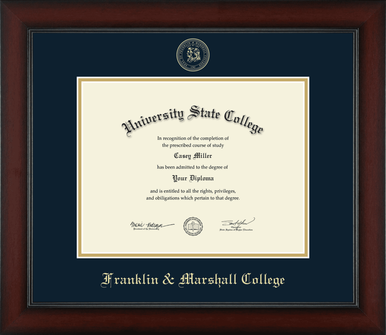 Franklin Marshall College Diploma Frame Document Size 11 X 8 5