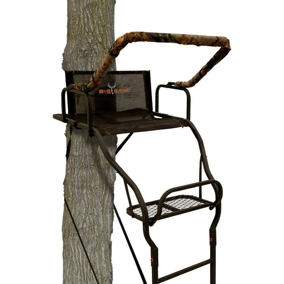 Big Game Warrior Elite Ultra-Wide Ladder Whitetail Deer Elk Mule Above Hunting Outdoors Flex-Tek Seat 17 Tall 1-Person Tree Stand
