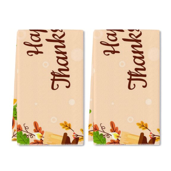 YladaFaie Happy Thanksgiving Pattern Kitchen Dish Towels Set of 2 Funny Happy Thanksgiving Pattern Hand Towels with Hanging Loop for Bathroom Cooking Home Decor,16 x 24 Inch