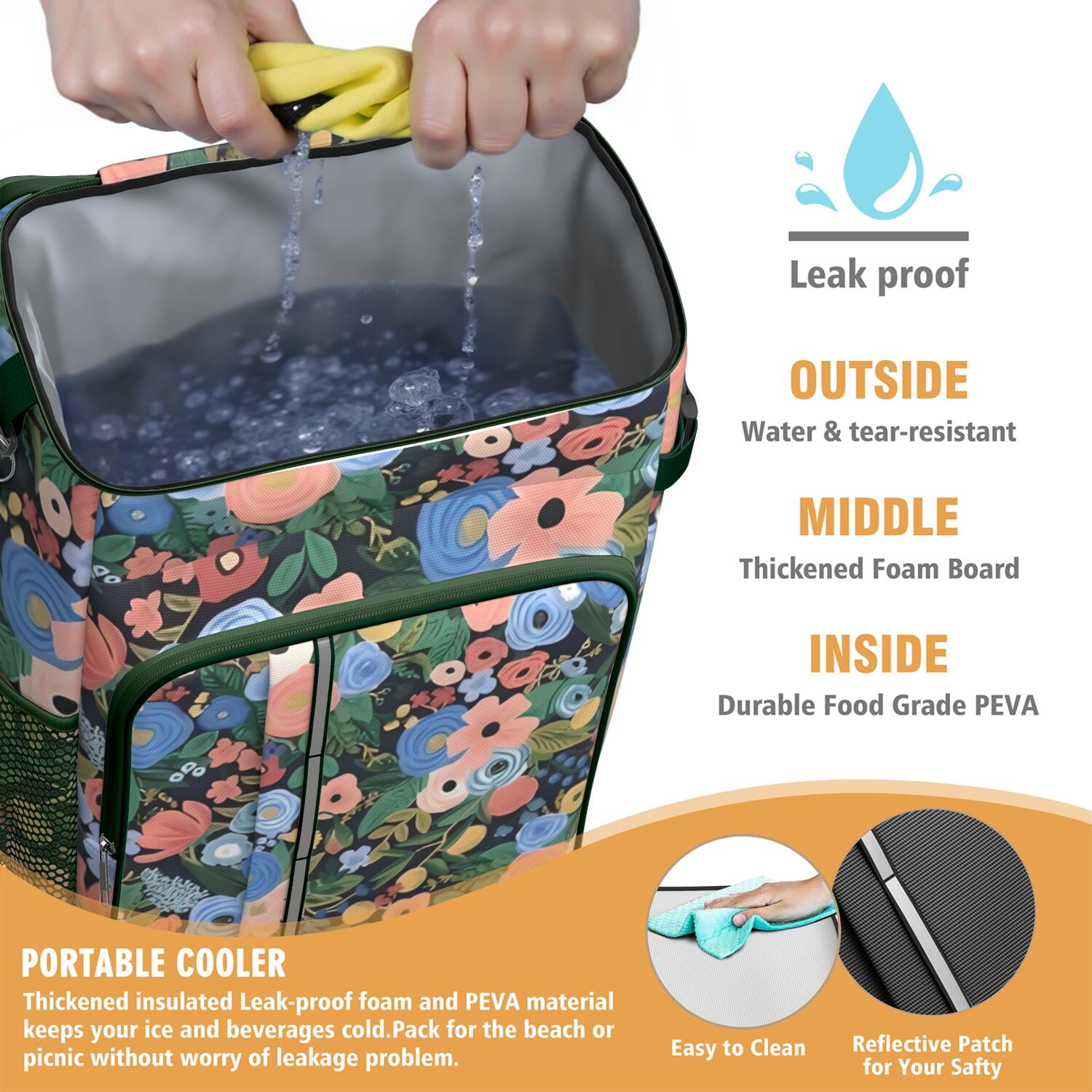 Travel Cooler Bag - Pioneer Flower Floral Print Pattern Camping Beer Cooler Backpack with Bottle Opener- Waterproof Insulated Picnic Backpacks - Cooler Bag for Beach