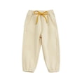 thumbnail image 1 of 1-10 Years Girls Fleece Lined Long Pants Casual Solid Color Drawstring Warm Straight Leg Ankle Pants Beige, 1 of 6