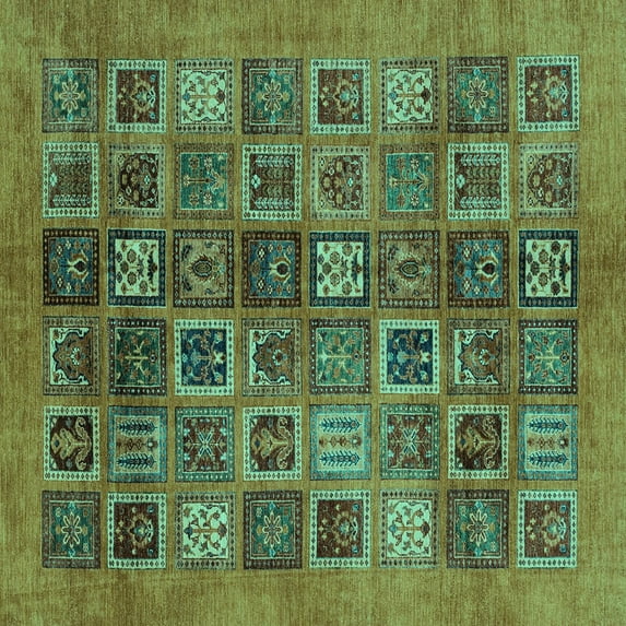 Ahgly Company Machine Washable Indoor Square Abstract Turquoise Blue Modern Area Rugs, 7' Square