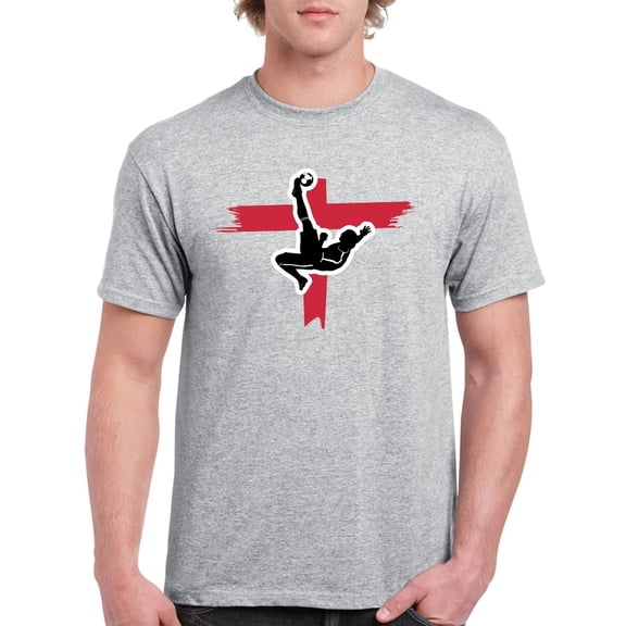 Red Grunge Cross with a football player in the Men Athletic Heather T-Shirt, Male Large