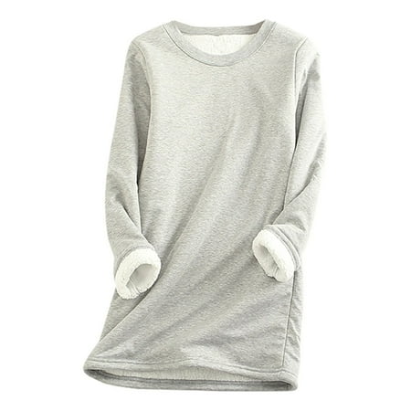 ibuvkizy Womens Tops Long Sleeve Fall Clearance Women Thick Fleece Sweatshirt Winter Velvet Warm Underwear Top Tshirts for Women Plus Size Blouses Shirts