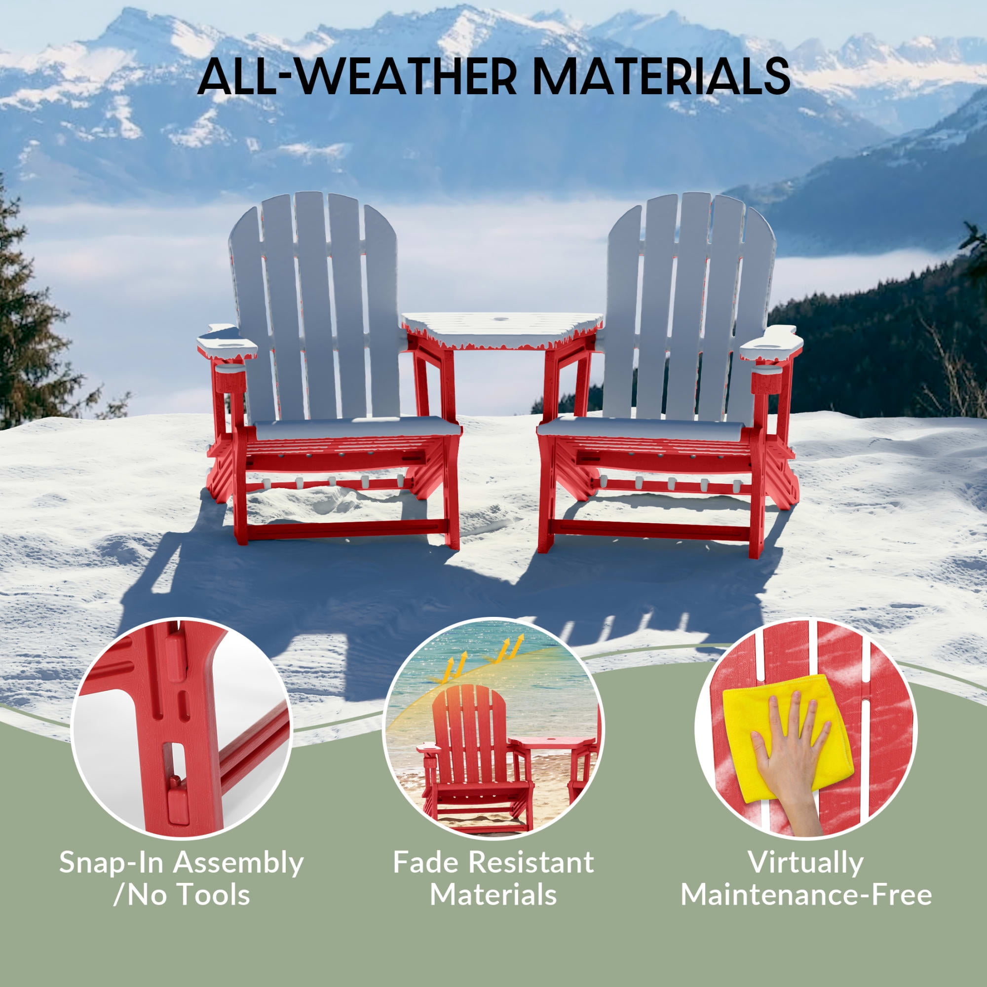 WestinTrends Azura Outdoor HDPE Adirondack Chairs With Connecting Table Tray (Set of 2), Red