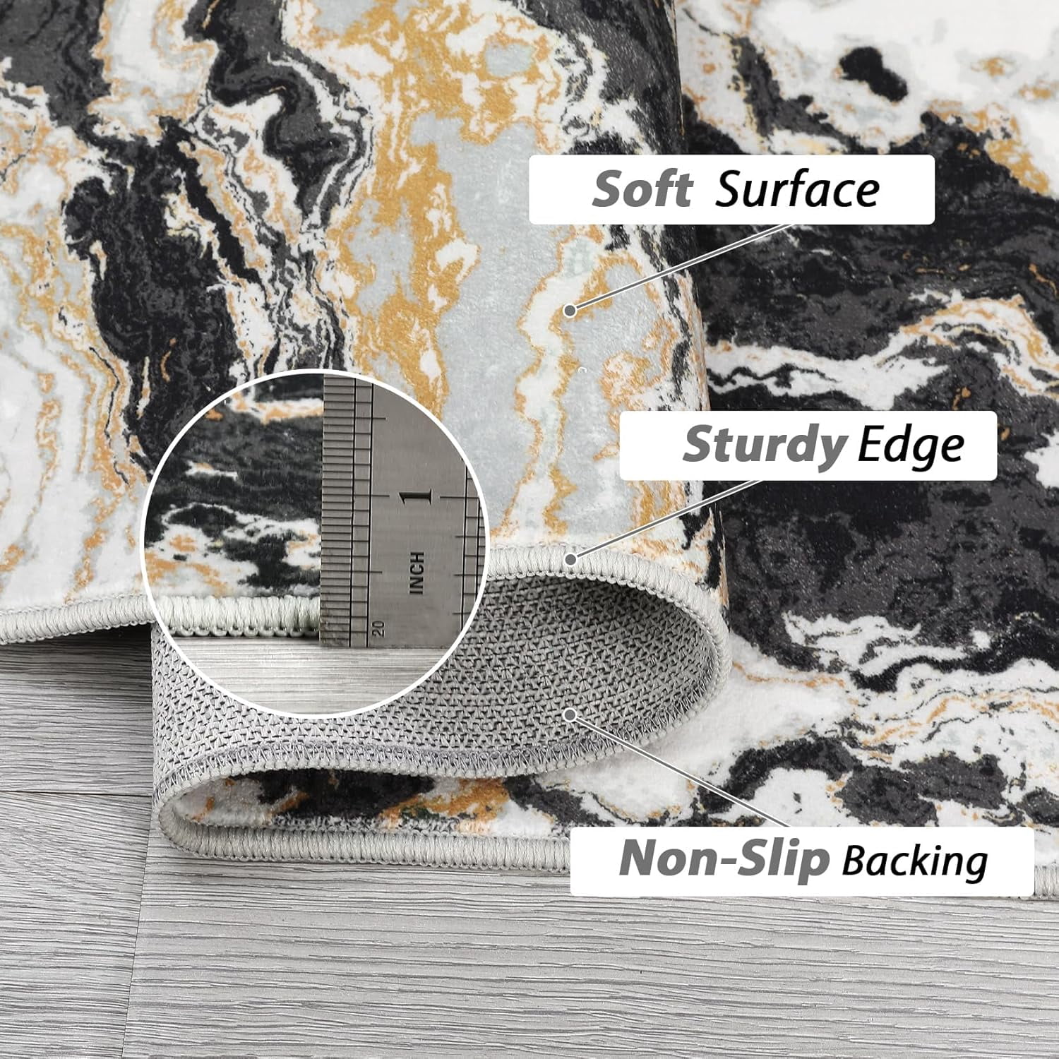 Homhougo 10x13 Washable Abstract Marble Area Rug, Soft Modern Non-Slip Luxury Carpet for Living Room, Bedroom, High Traffic Kitchen Entryway, Black