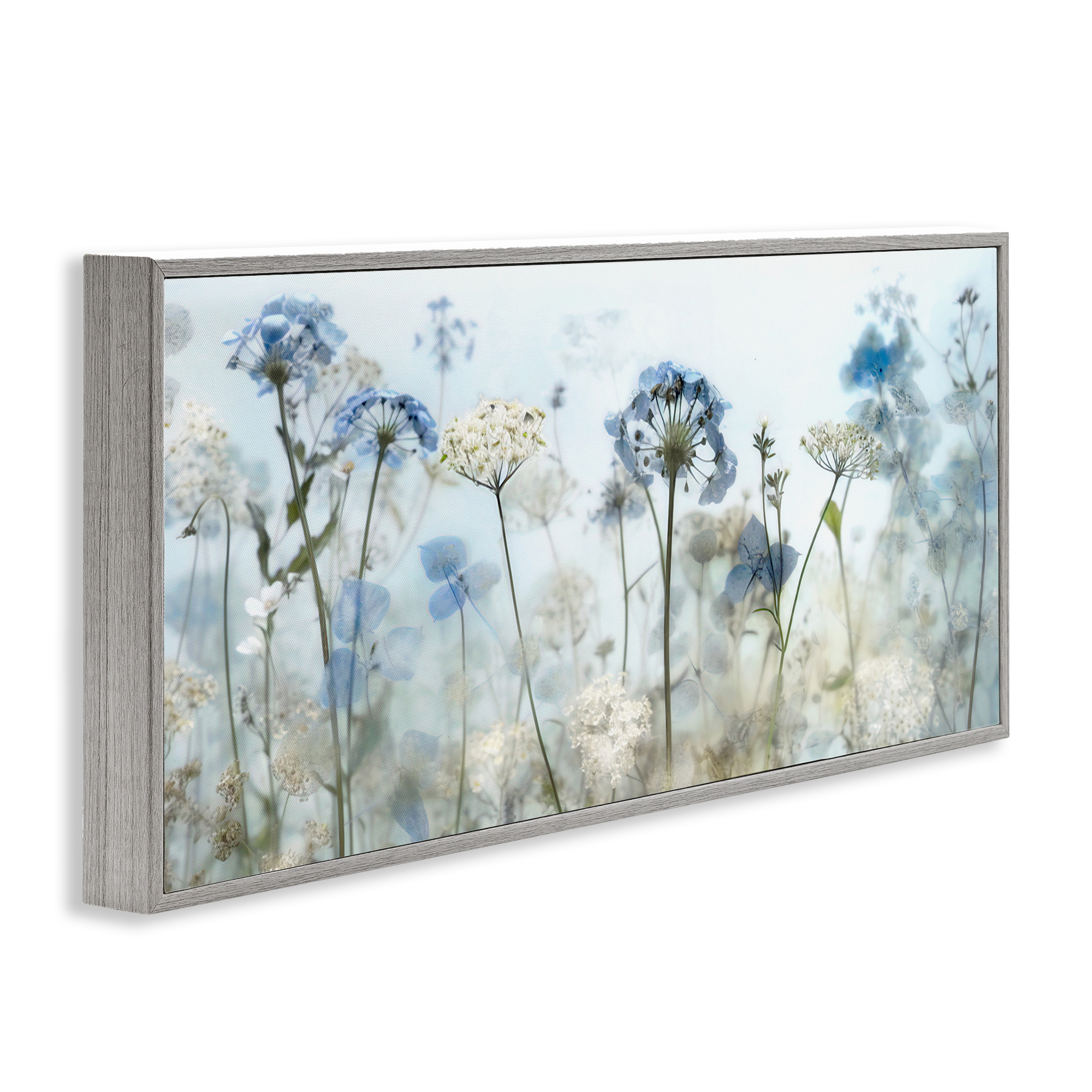 Stupell Industries Blue Wildflower Blooms Botanical & Floral Painting Gray Framed Art Print Wall Art, 24 x 10