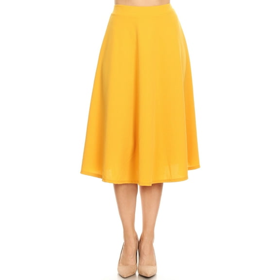 Women's Solid Basic Casual Elastic Waist A-line Flared Midi Skirt S-3XL