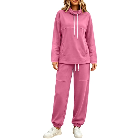 Women's 2-Piece Cowl Neck Tracksuit Hoodie and Jogger Pants Set with Drawstring and Pockets Casual Lounge Wear