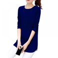 thumbnail image 5 of Women Autumn Round Collar Solid Color Slim Versatile Long Sleeve Blouse Casual Female T-Shirt Tops Navy Blue, 5 of 6