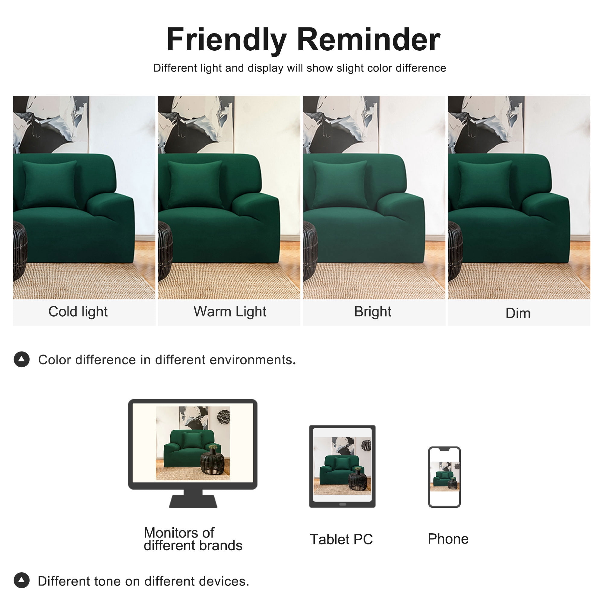 PiccoCasa Thick Stretch Sofa Cover 1 Seater Solid Couch Cover, Dark Green