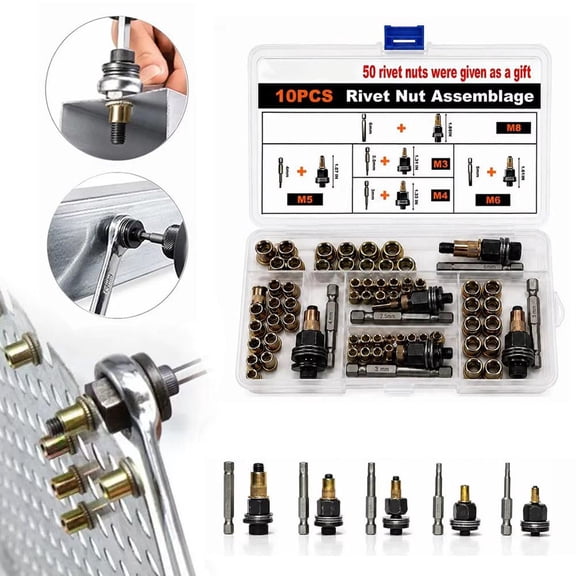 Rivet Nut Tool Set, Rivnut Kit for Manual & Drill Use, Automotive Repair Fastening Tool
