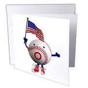 3dRose Funny Cute Baseball Character with American Flag - Greeting Cards, 6 by 6-inches, set of 12