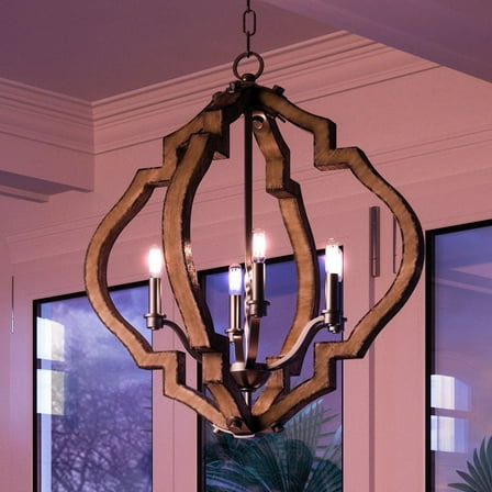 Luxury Rustic Indoor Chandelier, 24.5''H x 22''W, with Modern Farmhouse Style Elements, Moroccan Design, Olde Iron Finish, UHP3030