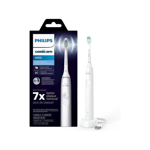 Philips Sonicare 4100 Power Toothbrush, Rechargeable Electric Toothbrush with Pressure Sensor, White (HX3681/23)
