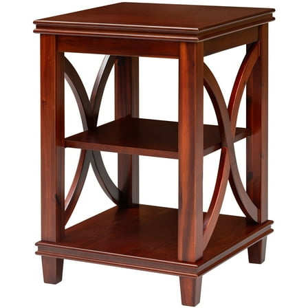 eHemco Solid Wood Square End Table with X-Design, Side Table with Storage Shelves, Cherry
