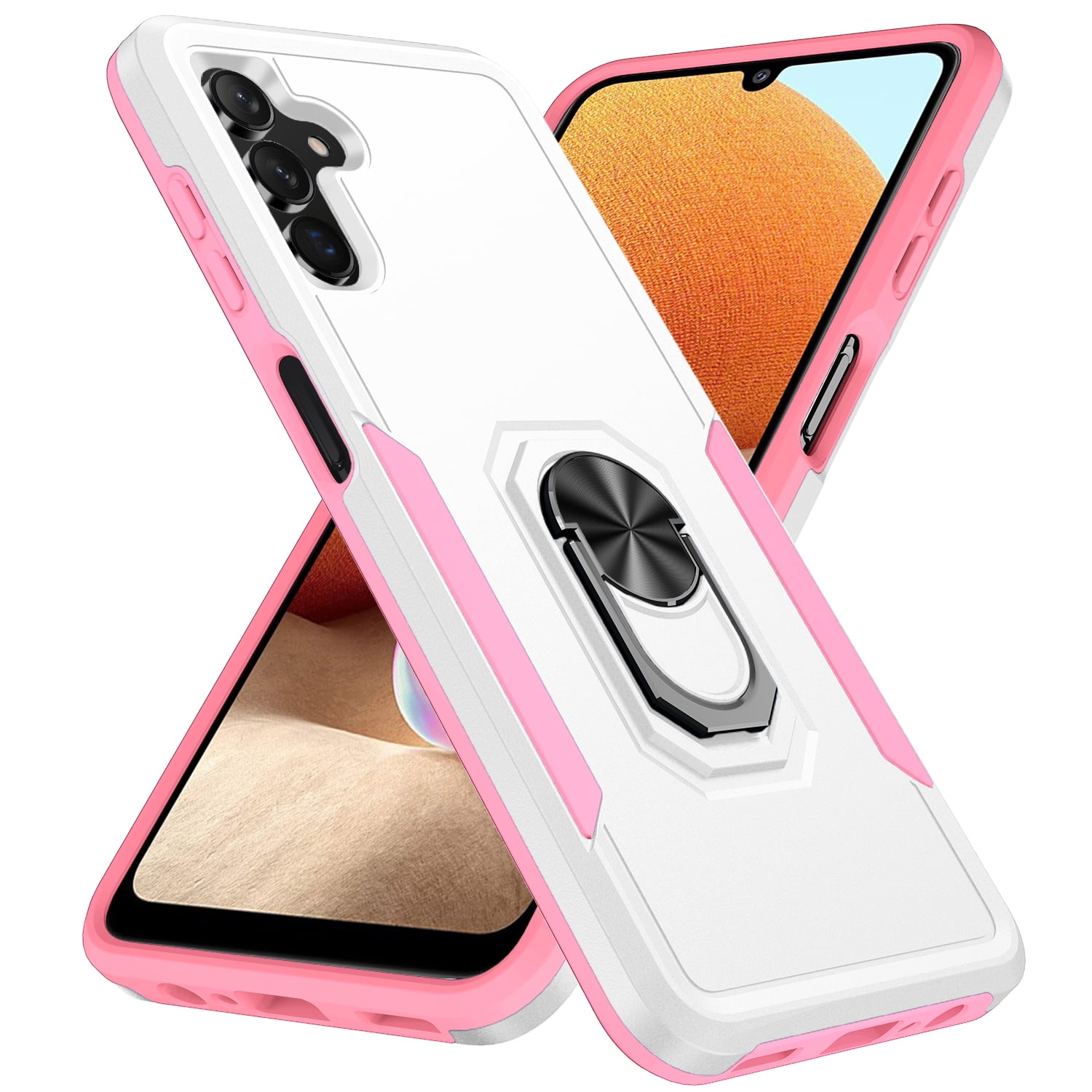 Galaxy A13 5G Case,Dteck Shockproof Rubber Hybrid PC Hard Case with Ring Holder Kickstand Military Grade Protective Durable Armor Case Cover for Samsung Galaxy A13 5G 6.5 Inch,,White+Pink