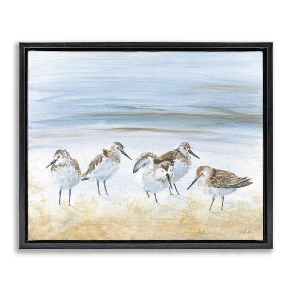 Stupell Industries Rustic Lodge Summer Sandpipers on Shore Black Floating Frame Canvas Art, 21 x 17, by Pam Britton