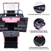Byootique Pink Rolling Makeup Case on Wheels Pro Cosmetic Artist Hair Stylist Barber Trolley Multifunction Lighted Lockable