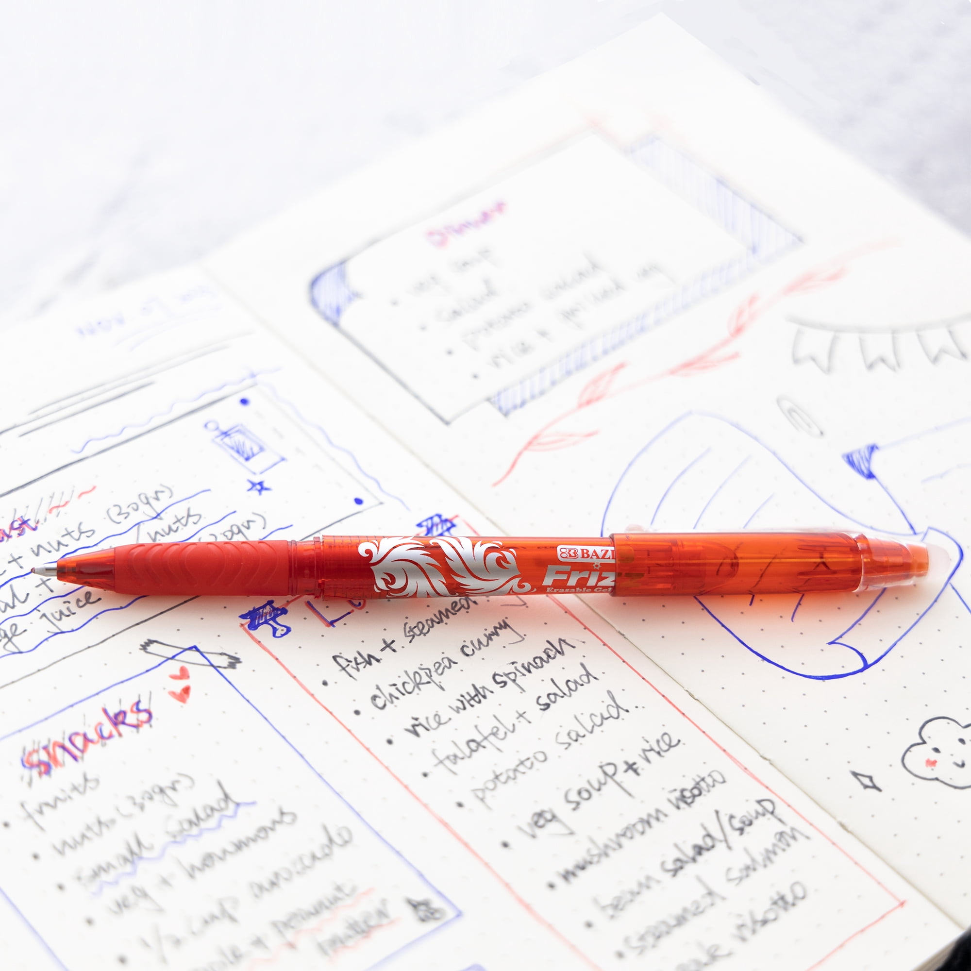 BAZIC Frizz Erasable Gel Pen 0.7mm Red Color, Pen Mistake Eraser, 1-Pack