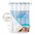 thumbnail image 2 of Blue Coastal No Hook Shower Curtain Waterproof, Bathroom Curtains with Snap in Liners and See Through Top Window, Nautical Seaside Shell Conch Starfish Hotel Style Bathtub Curtains Shower 72"Wx96"L, 2 of 8