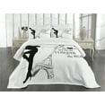 thumbnail image 3 of Ambesonne Saying Quilted Bedspread Set 3 Pcs, Dancing Character Artwork, King Size, White Black, 3 of 5