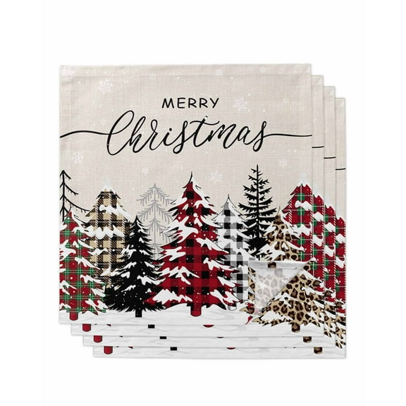 Rustic Christmas Tree Cloth Napkins Set of 4, Winter Xmas Tree Snowflake Washable Reusable Dinner Cocktail Napkin for Kitchen Party Wedding Banquet Holiday Baby Shower Table Decor