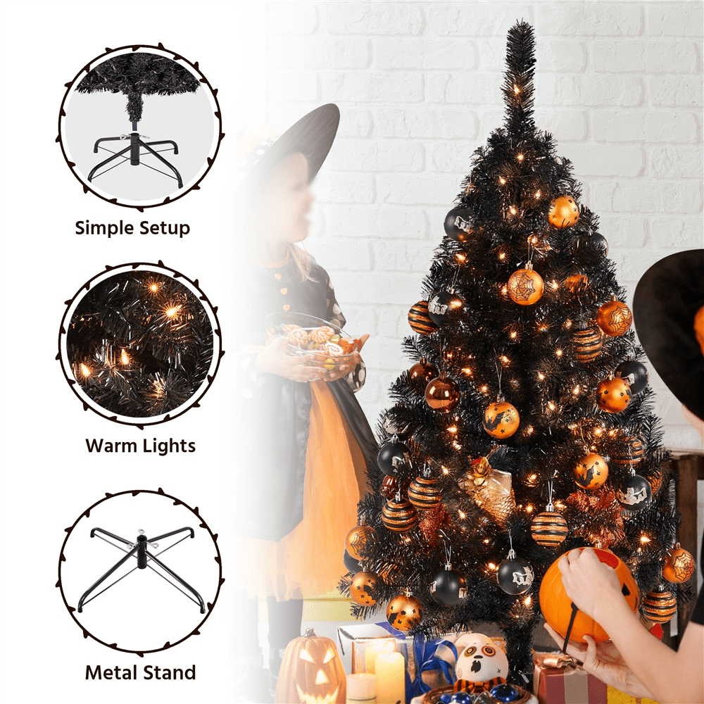 Alden Design 4Ft Pre Lit Fir Artificial Christmas Tree with Foldable Stand, Black