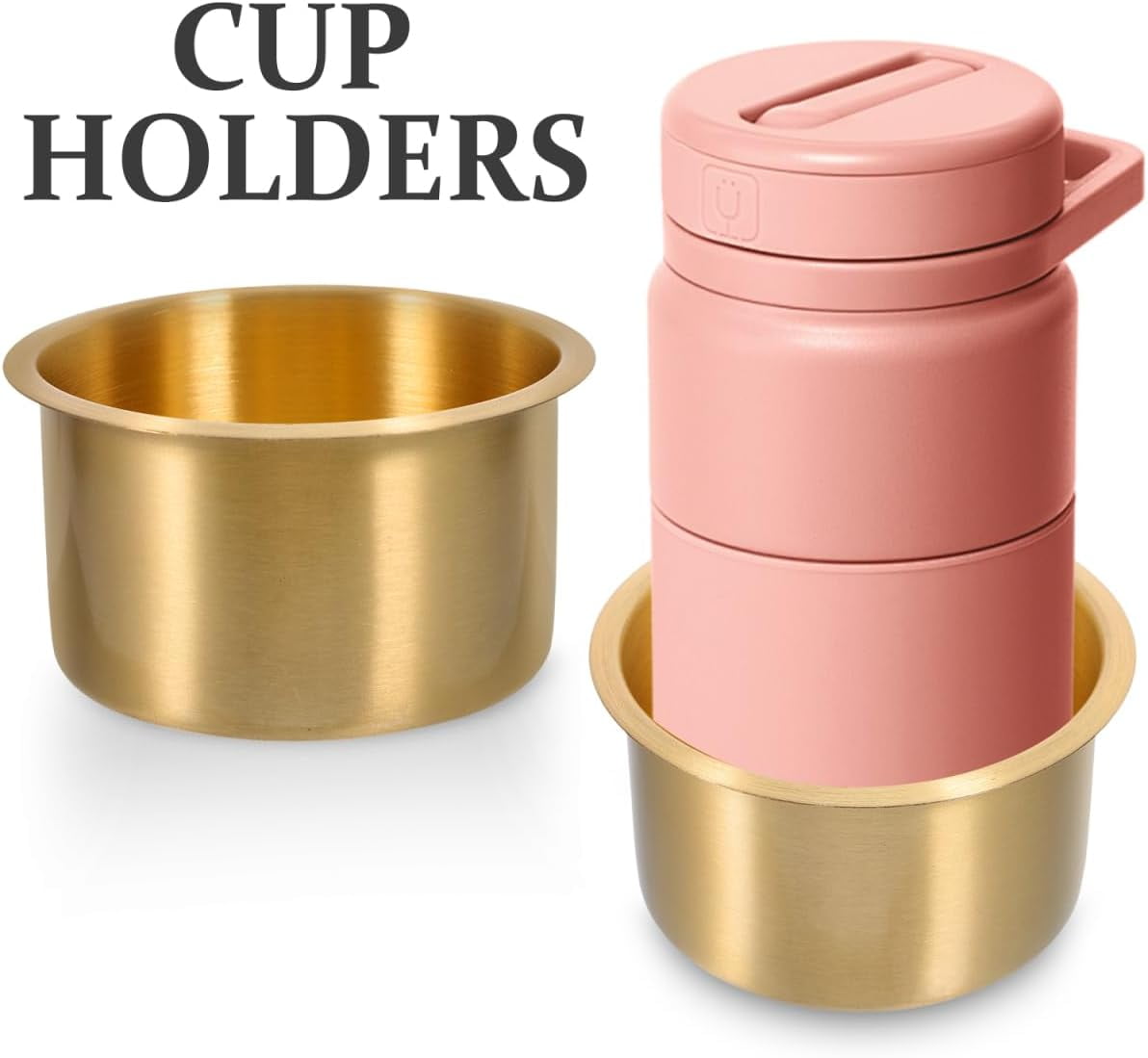 ABCISI 2pcs Copper Cup Holders for Storage, Stainless Steel with Brass Plating, Universal Drink Holders Fit Rvs Boats Cars and Trucks, 4.01 X 4.01 X 4.33 Inch, Gold