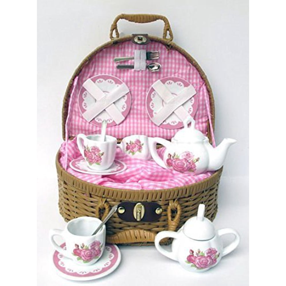 Delton Laura Rose Porcelain Tea Set with Basket 14 Piece Set Walmart