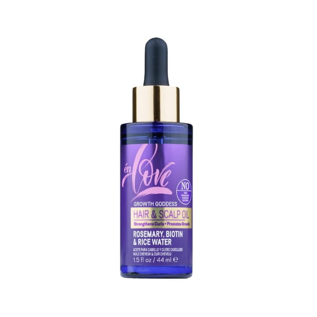 ?n Love Growth Goddess Aceite para cabello y cuero cabelludo | Biotina de romero y agua de arroz orgánica | Fortalece y espesa los rizos | Repara puntas abiertas | Promueve el crecimiento | Alivia el